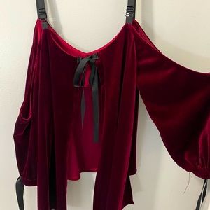 Velvet Off Shoulder Open Back Top